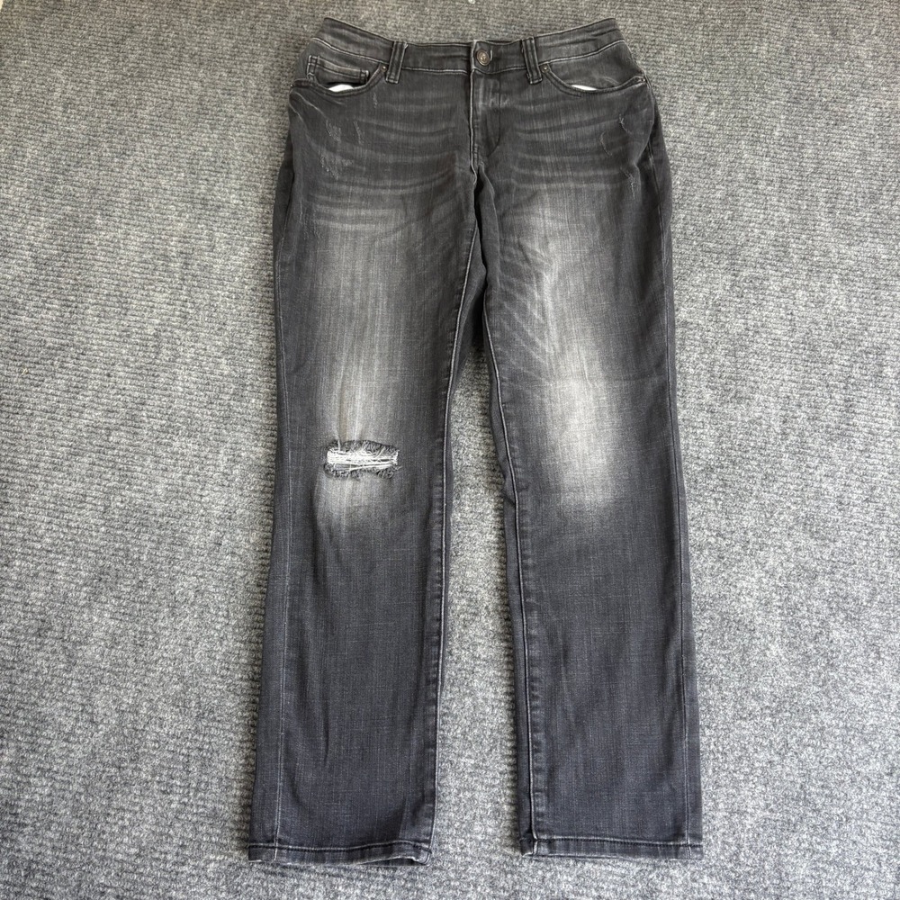 Faded Glory Womens Size 8 Black Distressed Straight Leg Jeans Acid Wash Denim